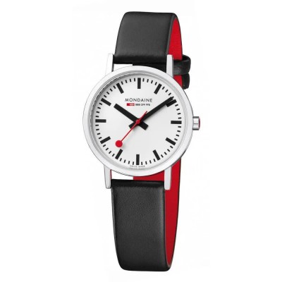 часовник,часовници,mondaine,classic,woman,watch,black,(white,black,leather,red,lining)