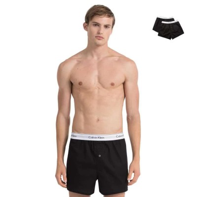 боксерки,мъжко,бельо,calvin,klein,modern,cotton,slim,boxers,2,units,black,black,(black)