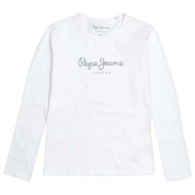 тениска,детски,тениски,pepe,jeans,hana,glitter,long,sleeve,t,shirt,white