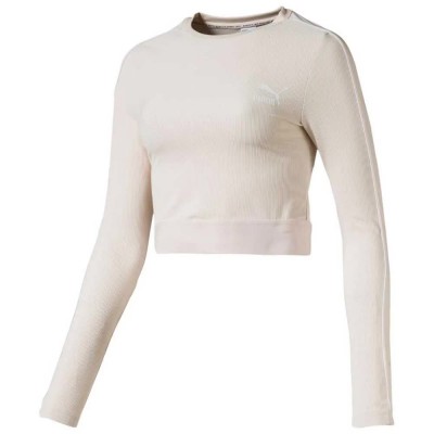 тениска,дамски,топове,puma,classics,rib,long,sleeve,t,shirt,beige,(pastel,parchment)