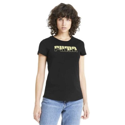 тениска,дамски,тениски,puma,rebel,graphic,short,sleeve,t,shirt,puma,black,sunny,lime,(black)