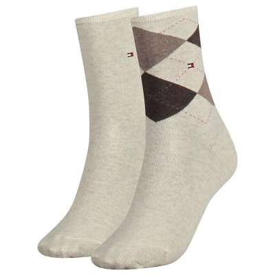 чорапи,дамски,чорапи,tommy,hilfiger,check,socks,2,pairs,light,beige,melange,(beige)