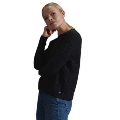 блуза,дамски,пуловери,дамски,плетени,дрехи,superdry,dropped,shoulder,cable,crew,sweater,black