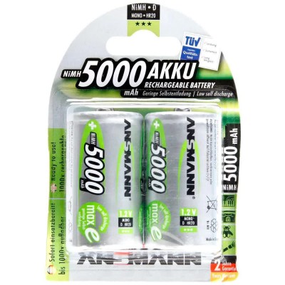 батерии,ansmann,1x2,maxe,nimh,rechargeable,mono,d,batteries,5000mah,silver,(silver)