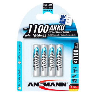 батерии,ansmann,1x4,nimh,1100,micro,1050mah,aaa,rechargeable,battery,silver