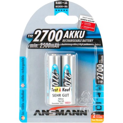 батерии,ansmann,1x2,2700,mignon,2500mah,aa,rechargeable,battery,silver