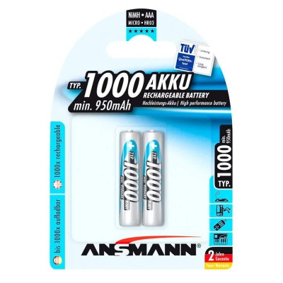 батерии,ansmann,1x2,nimh,1000,micro,950mah,aaa,rechargeable,battery,silver,(blue)
