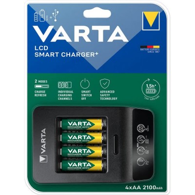 батерии,varta,lcd,smart,charger,with,4,batteries,aa,2100mah,black