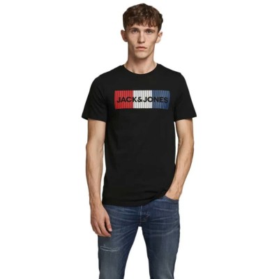 тениска,мъжки,тениски,jack,&,jones,corp,logo,short,sleeve,t,shirt,black,detail,play,slim,(black)