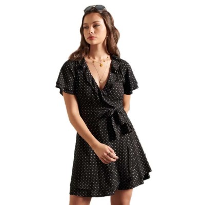 рокля,дамски,поли,и,рокли,superdry,summer,wrap,dress,black,(black,70s,geo)