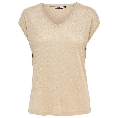 тениска,мъжки,тениски,дамски,тениски,only,silvery,lurex,short,sleeve,v,neck,t,shirt,beige,(gold,colour)