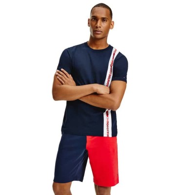 тениска,мъжки,пижами,tommy,hilfiger,logo,stripe,t,shirt,pyjama,blue,(desert,sky)