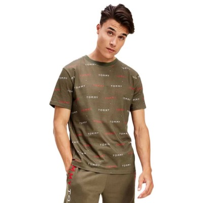 тениска,мъжки,пижами,tommy,jeans,crew,print,short,sleeve,pyjama,t,shirt,green,(army,green)
