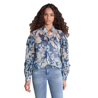 дамски,дънки,дамски,блузи,дамски,ризи,salsa,jeans,floral,print,long,sleeve,blouse,white,blue