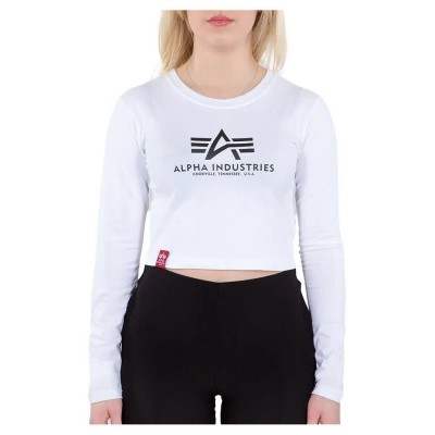 къса,блуза,дамски,топове,alpha,industries,basic,crop,long,sleeve,top,white