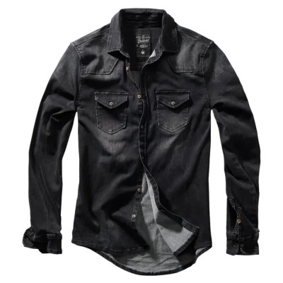 риза,с,дълъг,ръкав,мъжки,ризи,brandit,riley,denim,long,sleeve,shirt,black