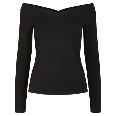 тениска,дамски,тениски,pieces,maliva,off,shoulder,long,sleeve,v,neck,t,shirt,black