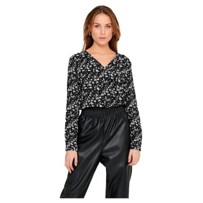 тениска,дамски,тениски,jdy,piper,long,sleeve,v,neck,t,shirt,black,aop,white,flowers,(black)