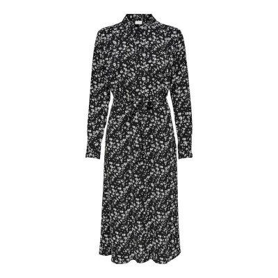 рокля,дамски,поли,и,рокли,jdy,piper,above,calf,dress,multicolor,(black,aop,white,flowers)