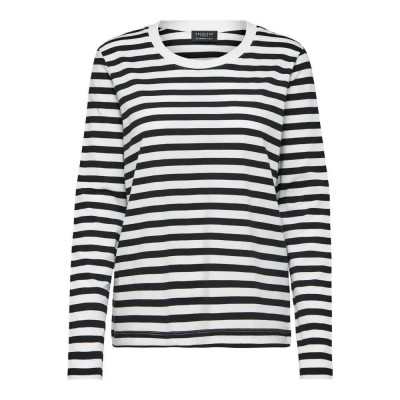 тениска,дамски,тениски,selected,standard,stripe,long,sleeve,t,shirt,black,(black,stripes,snow,white)