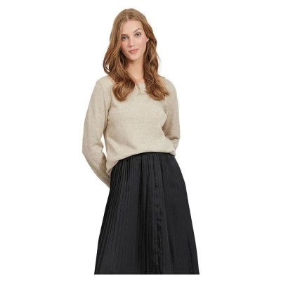 блуза,дамски,пуловери,дамски,плетени,дрехи,vila,ril,sweater,natural,melange,(beige)