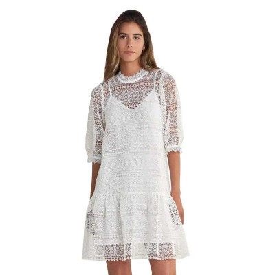 дънки,дамски,поли,и,рокли,salsa,jeans,lace,3,4,sleeve,dress,white,(white)
