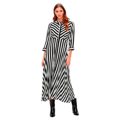 рокля,дамски,поли,и,рокли,yas,savanna,3,4,sleeve,long,dress,black,(black,stripes,w,white,stripes)