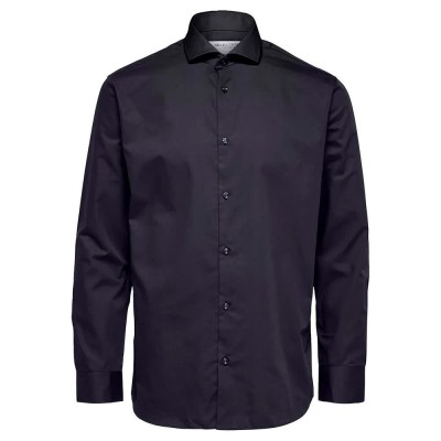футболна,фланелка,мъжки,ризи,selected,ethan,cut,away,slim,long,sleeve,shirt,blue,(black)