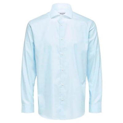 футболна,фланелка,мъжки,ризи,selected,ethan,cut,away,slim,long,sleeve,shirt,light,blue,(white)