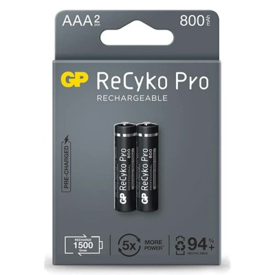 батерии,gp,batteries,recyko+,r3,aaa,800mah,rechargeable,battery,2,units,black,(black)