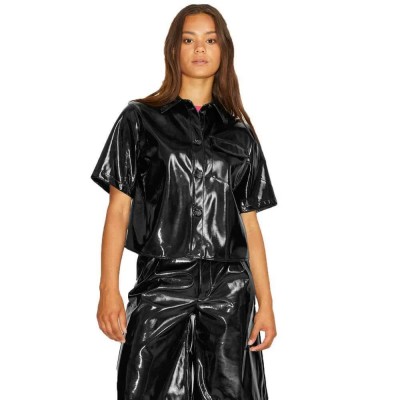 риза,с,къс,ръкав,дамски,блузи,дамски,ризи,jack,&,jones,vida,faux,leather,jjxx,short,sleeve,shirt,black,(black,detail,shiny)
