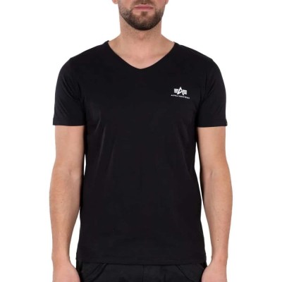 тениска,мъжки,тениски,alpha,industries,basic,small,logo,short,sleeve,v,neck,t,shirt,black,(black)