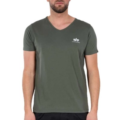 тениска,мъжки,тениски,alpha,industries,basic,small,logo,short,sleeve,v,neck,t,shirt,dark,olive,(green)