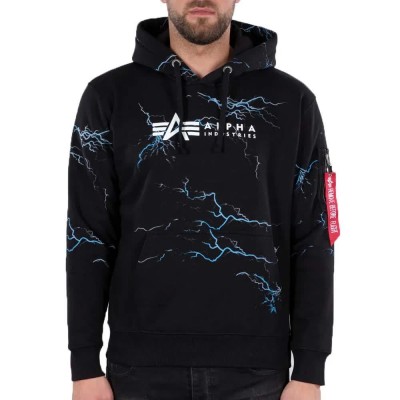 суичър,мъжки,пуловери,alpha,industries,lightning,all,over,print,hoodie,black,(black,white)