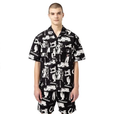 риза,с,къс,ръкав,мъжки,ризи,dickies,100,all,over,print,short,sleeve,shirt,black,(black)