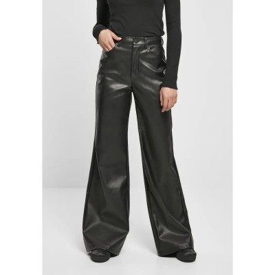 панталони,дамски,панталони,urban,classics,faux,leather,wide,leg,pants,black,(black)