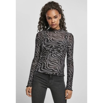 фланелка,с,дълъг,ръкав,дамски,блузи,дамски,ризи,urban,classics,turtleneck,top,aop,mesh,long,sleeve,blouse,grey,(dark,gray,black)