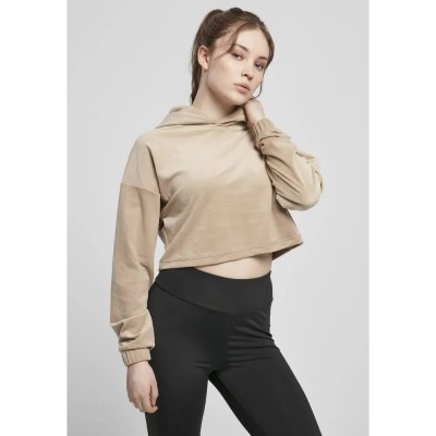 суичър,дамски,блузи,urban,classics,cropped,velvet,oversized,hoodie,beige,(beige)