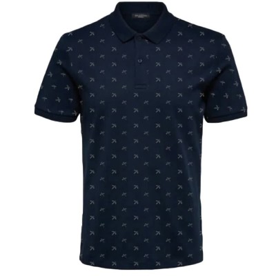 шапка,мъжки,блузи,с,яка,selected,paris,short,sleeve,polo,sky,captain,mini,aop,cornstalk,(blue)