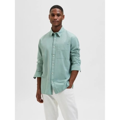 риза,с,дълъг,ръкав,мъжки,ризи,selected,regular,axel,seersucker,long,sleeve,shirt,granite,green,(grey)