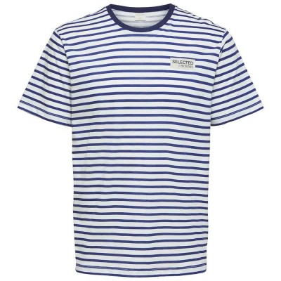 тениска,мъжки,тениски,selected,relaxed,emil,short,sleeve,t,shirt,blue,(dark,navy,stripes,logo,print)