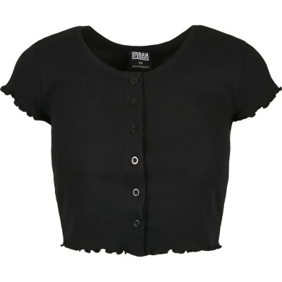 тениска,дамски,тениски,urban,classics,cropped,button,up,rib,short,sleeve,t,shirt,black