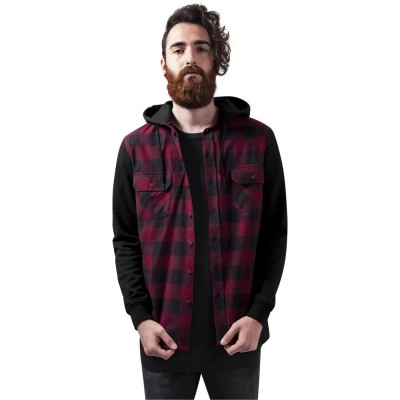мъжки,ризи,urban,classics,hooded,ed,flanell,sweat,leeve,shirt,black,(black,bordeaux,black)