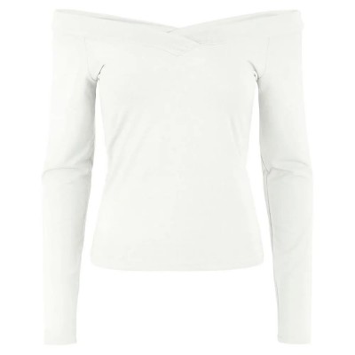 тениска,дамски,тениски,pieces,maliva,off,shoulder,long,sleeve,v,neck,t,shirt,white,(bright,white)
