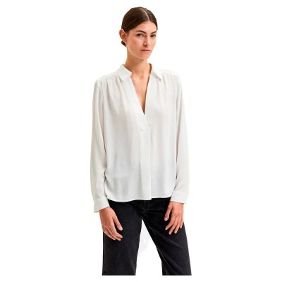 тениска,дамски,тениски,selected,lina,long,sleeve,v,neck,t,shirt,snow,white,(white)