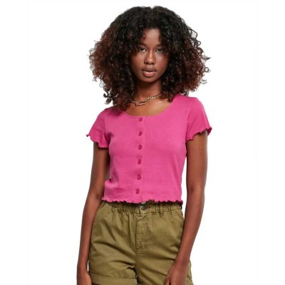 тениска,дамски,тениски,urban,classics,cropped,button,short,sleeve,t,shirt,bright,violet,(pink)