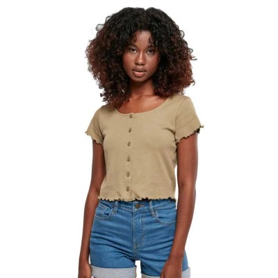 тениска,дамски,тениски,urban,classics,cropped,button,short,sleeve,t,shirt,khaki,(brown)