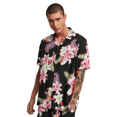 риза,с,къс,ръкав,мъжки,ризи,urban,classics,viscose,aop,resort,short,sleeve,shirt,black,(dark,jungle)