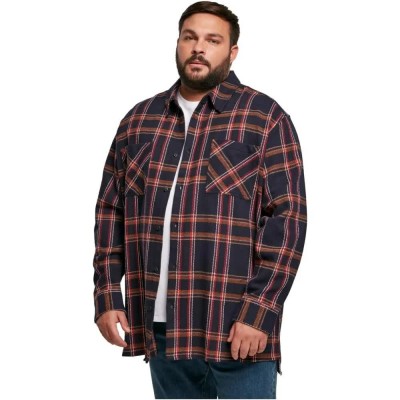 карирана,риза,дамски,ризи,мъжки,ризи,urban,classics,heavy,long,oversized,checked,long,sleeve,shirt,blue,(navy,orange)