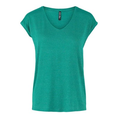тениска,дамски,тениски,pieces,billo,lurex,short,sleeve,v,neck,t,shirt,green,(pepper,green,detail,gold,lurex)